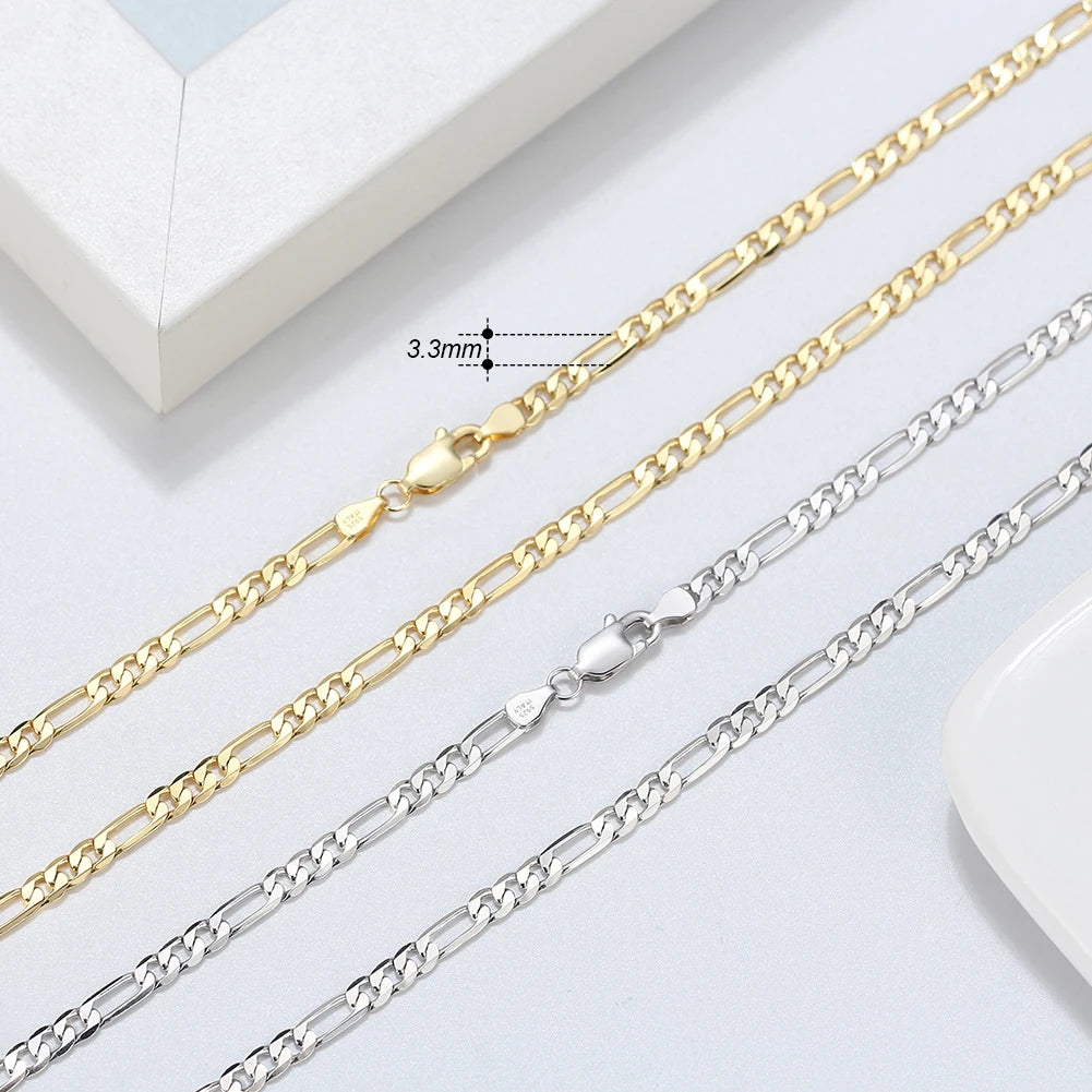 BSC34 RINNTIN Diamond-Cut Figaro Chain Necklace Silver Chain Necklace Cadenas De Oro 14K Plata 925 Al Por Mayor Silver Jewelry