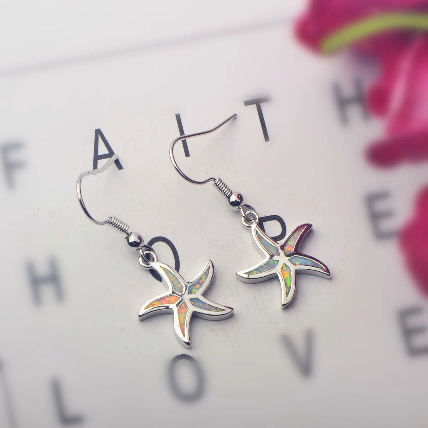 Aobao Women's TikTok for Ocean Style Blue Opal Starfish Drop Earrings Copper Alloy Silver Plated Trendy Gift Jewelry