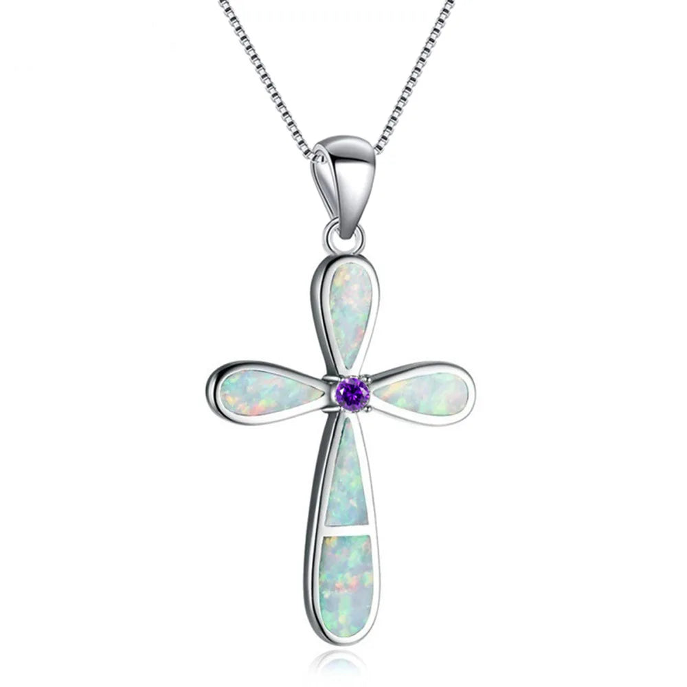 Aobao Cross Pendant Opal Necklace Jewelry Wholesale Inlaid with Opalv