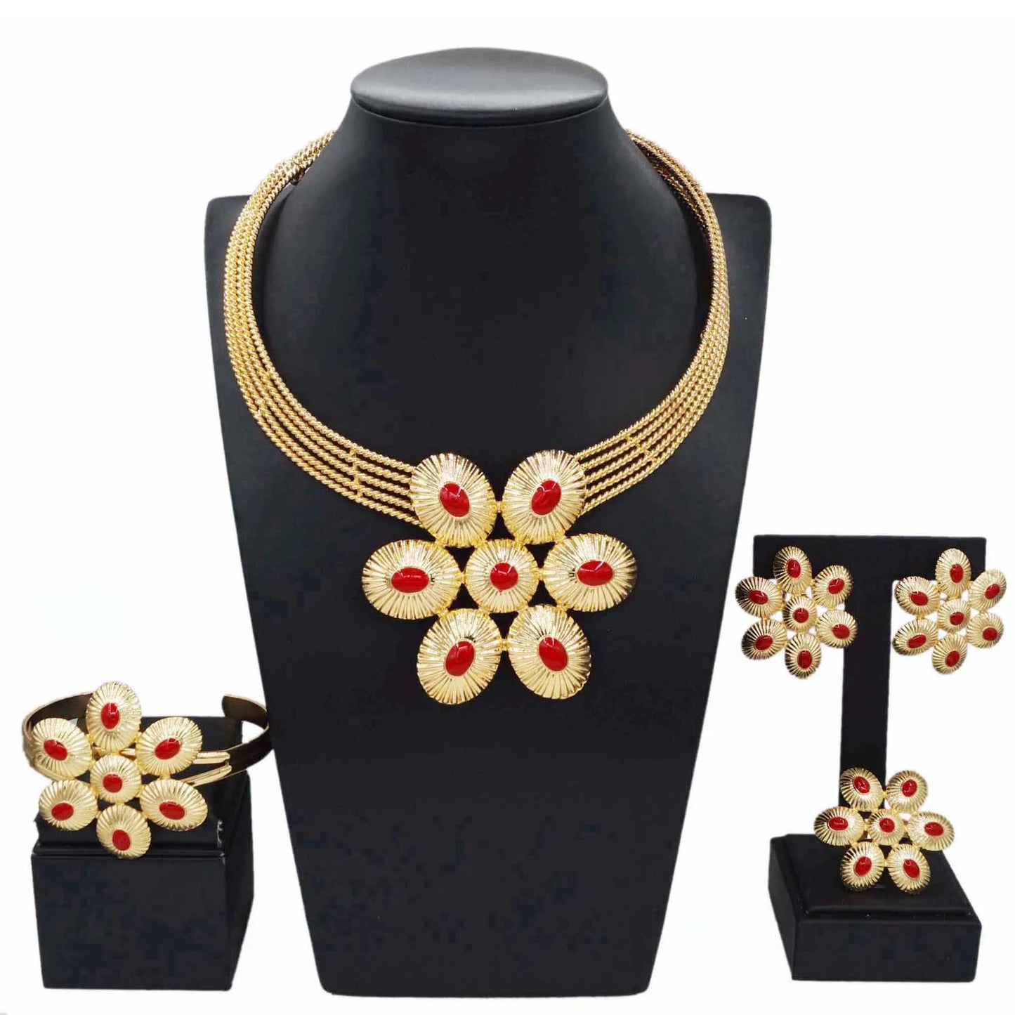 Zhuerrui Electroplated Jewelry Women's Jewelry Set Read Oval Bead NecklaceJewelry Sets Available Bridal Accessories HA20044