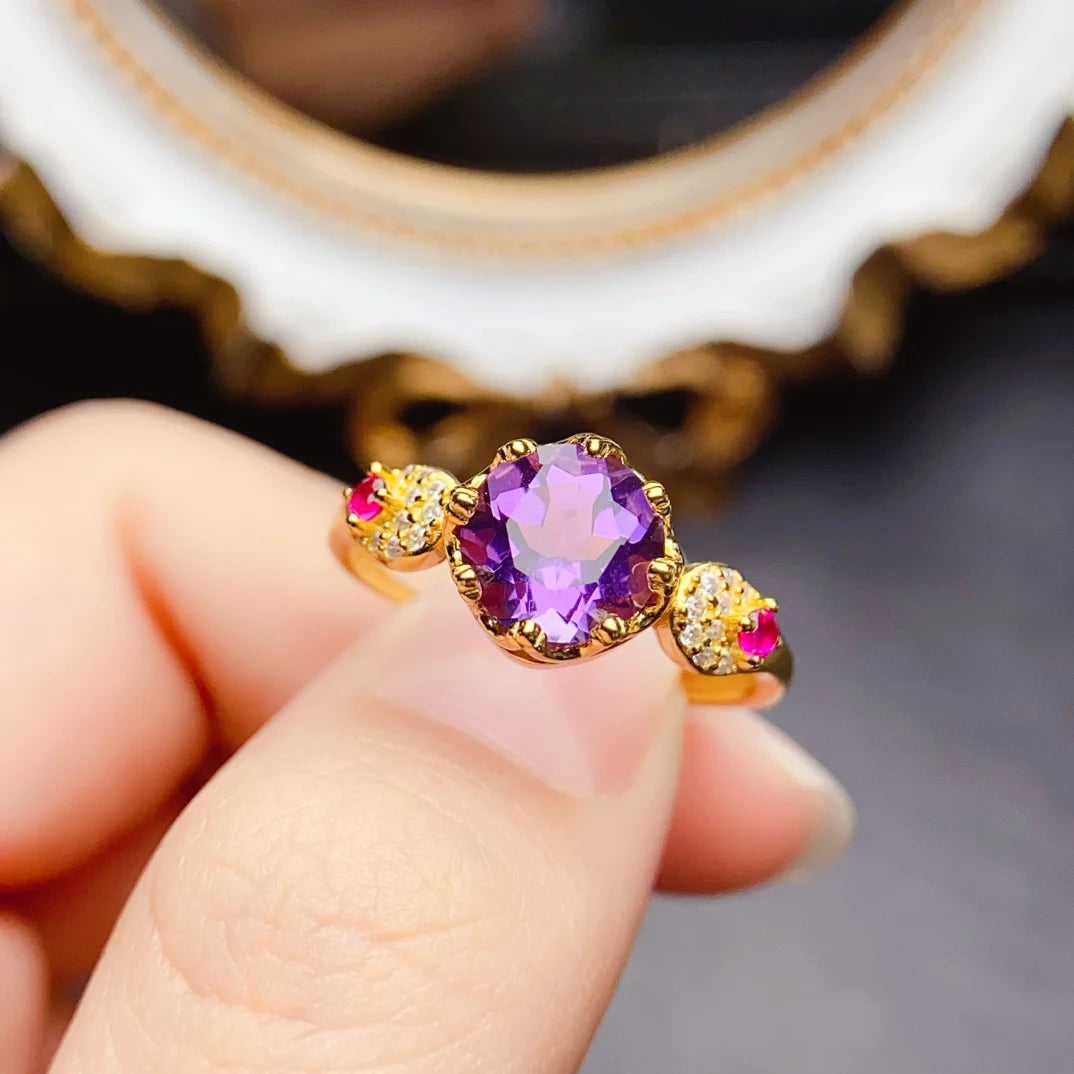 S&S Amethyst Stacking Ring Set | 925 Sterling Silver | Three-Piece Thin Band Collection | S&S Collection