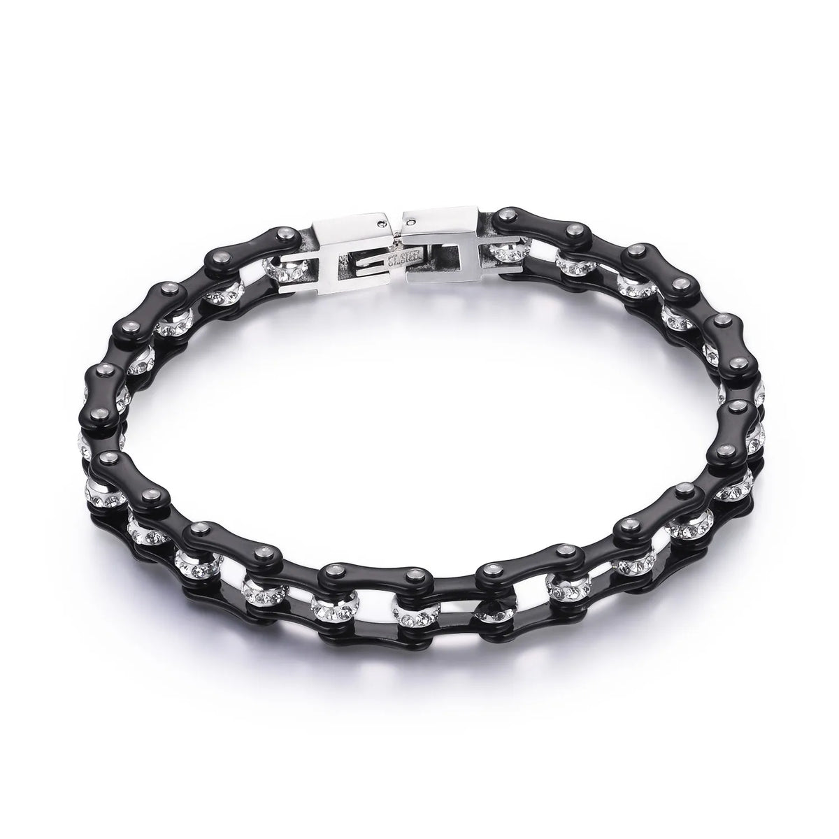 REBEL Motorcycle Chain Ladies Bling Bracelet Black Link Chain 316 Stainless Steel Biker Bracelet Rider Jewelry