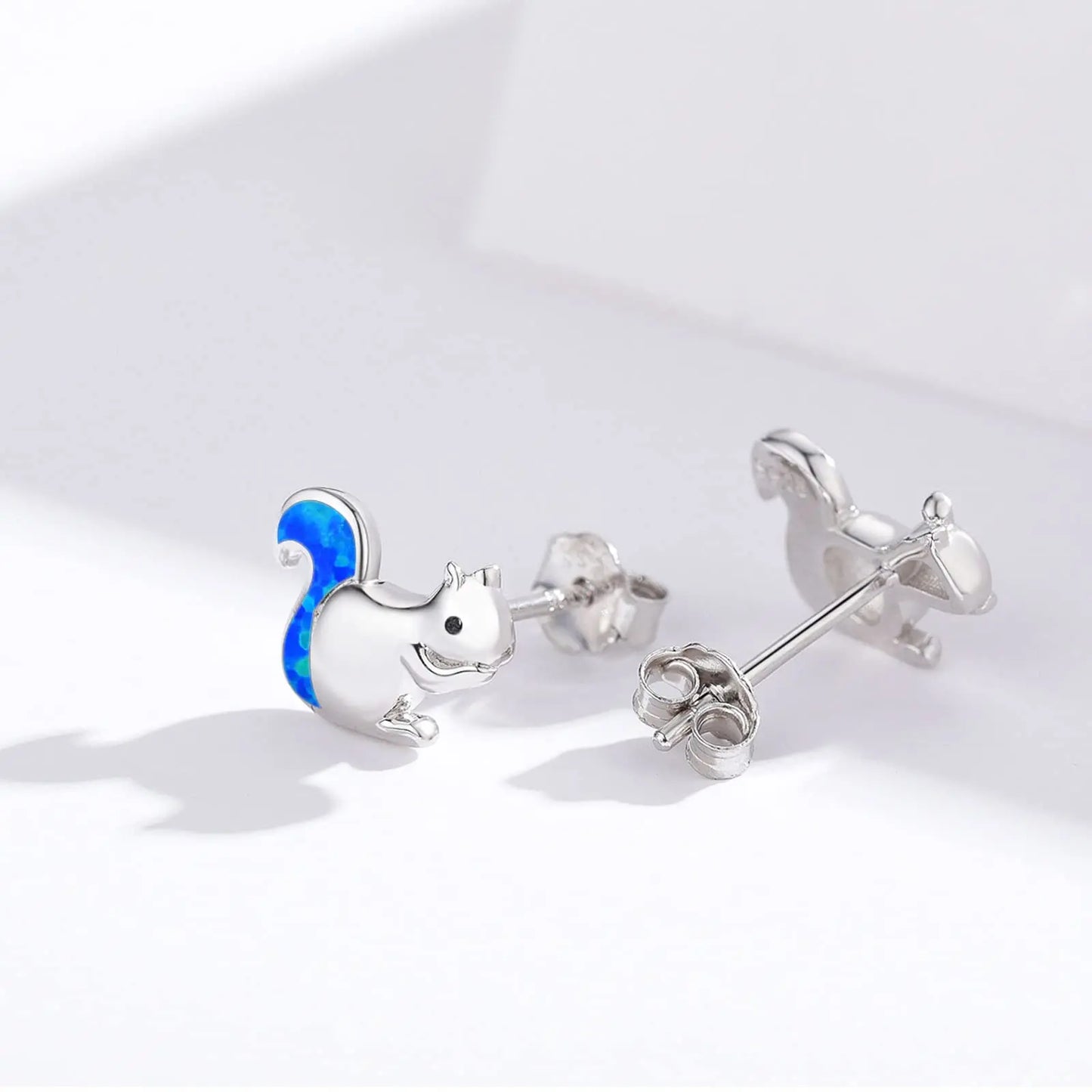 Squirrel  Earrings- Multi-Color Opal Tail Silver Plated Cute Business Jewelry for Women Wholesale