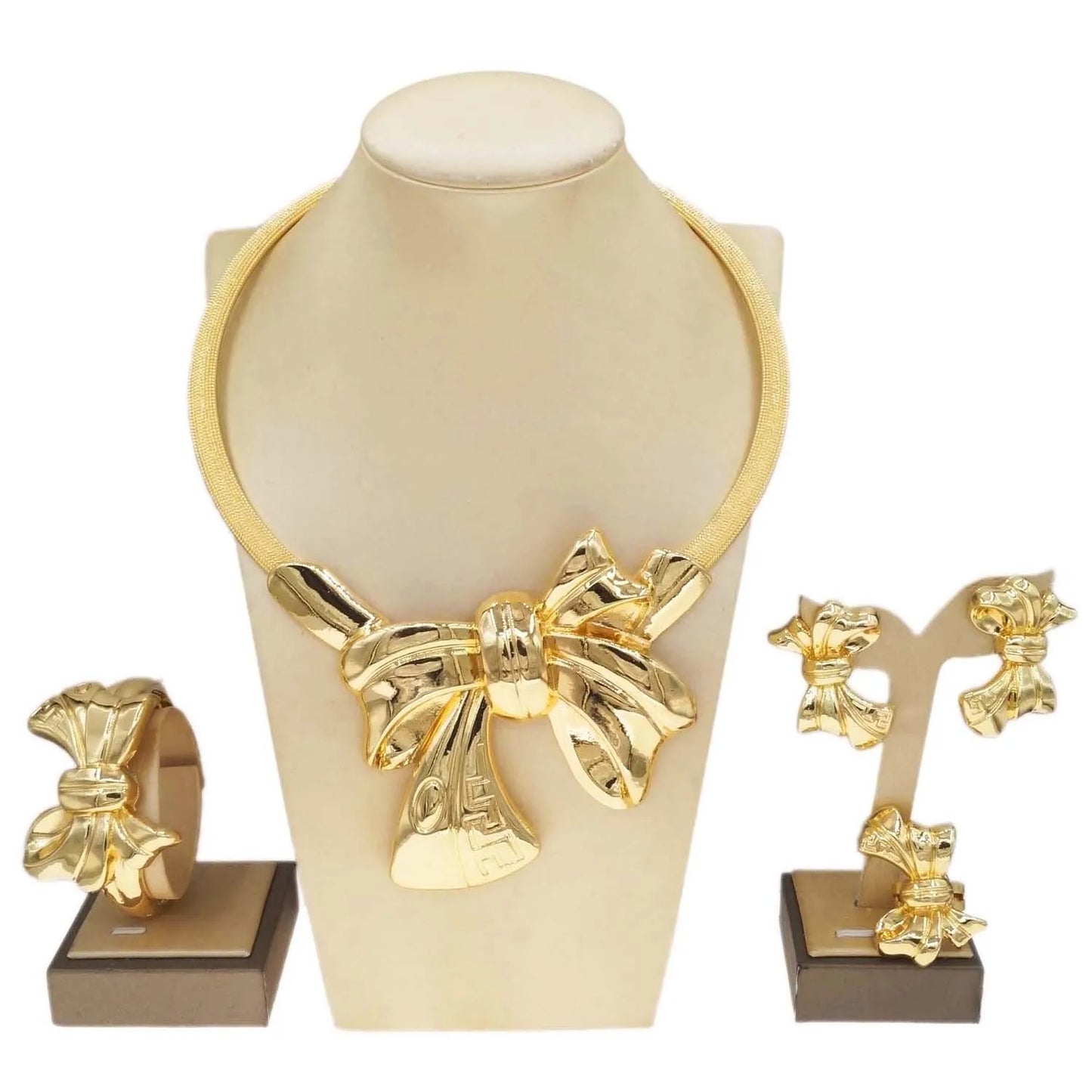 Zhuerrui High Quality Gold Jewelry Sets Fashionable Silver Big Bow Shape Jewelry Set Latest Women's Costume Accessories H00739
