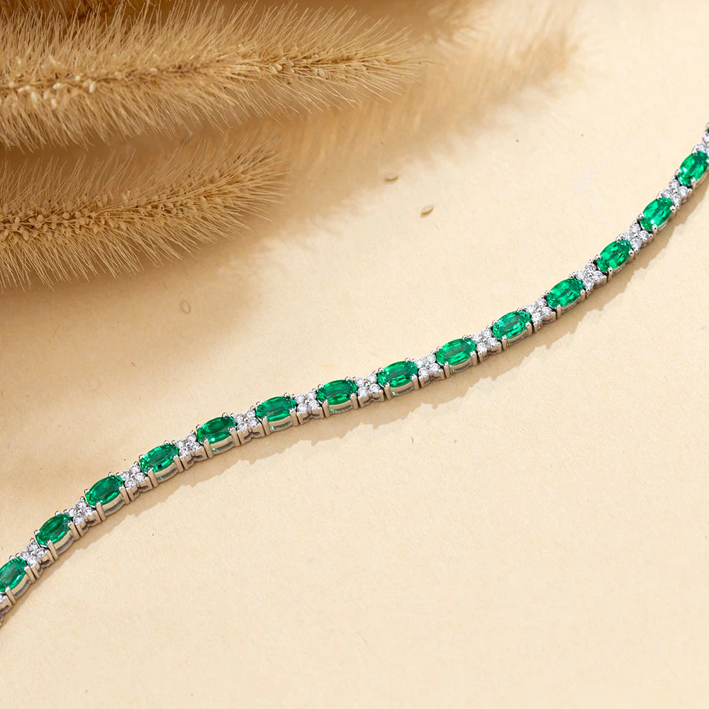 MSB-627 Customized Fashion chain link Bracelets 18k Gold Oval Cut Lab Grown Emerald Bracelet