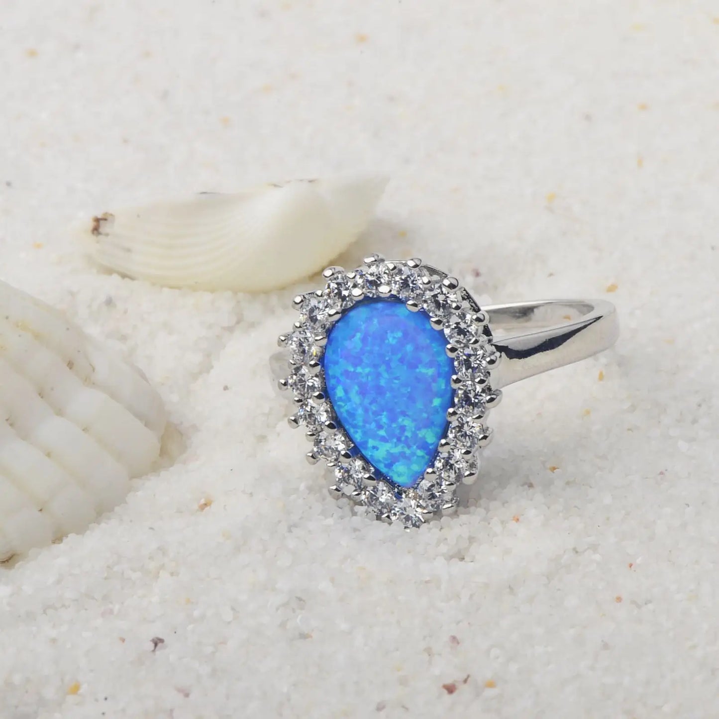 Statement Marquise Opal Ring - Blue Fire Opal & CZ Halo Cluster | Bold Daily Jewelry Bulk Gifts