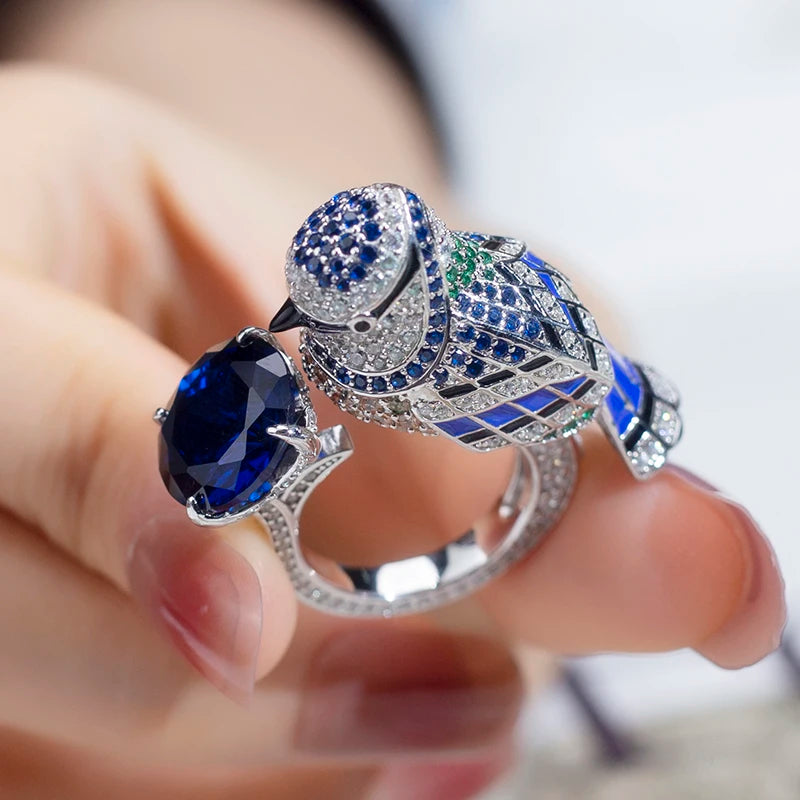 Messi Jewelry MSR-957 Round Royal Blue Lab Grown Sapphire Corundum Ring S925 Unique Design Wedding Ring Engagement Gift Band