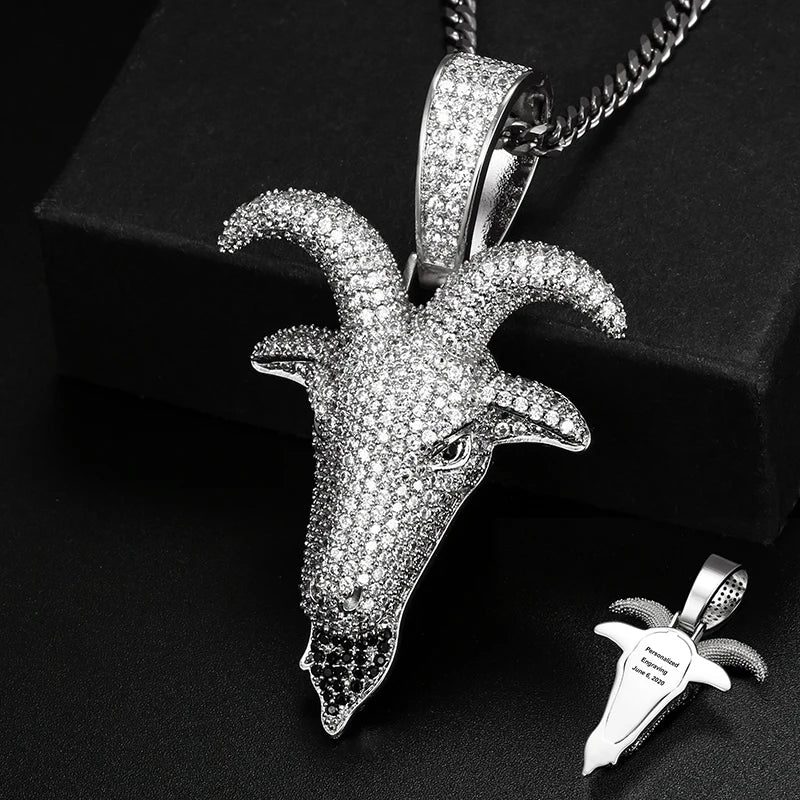 BiG-BOSS Hip Hop Full CZ Diamond Jewelry Gold Plated Brass Goat Head BlingBling Pendant Charms Rope Chain Necklace for Men Women