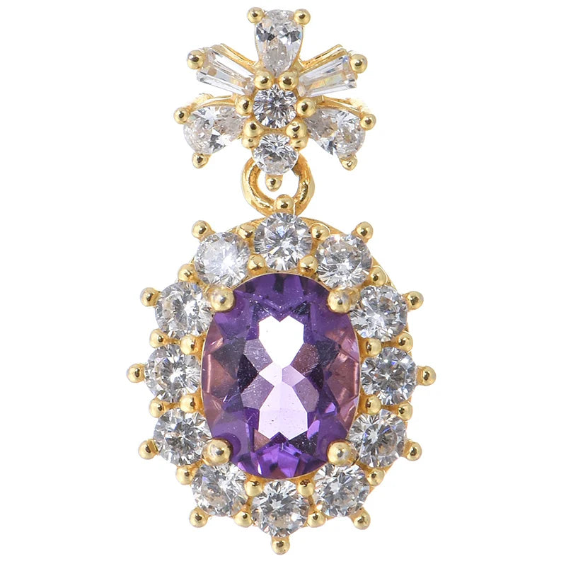 Gioiellieri 925 Sterling Silver 18K Gold Plated Pendant with Natural Amethyst Cut Gemstone Original Style Women's Everyday Wear