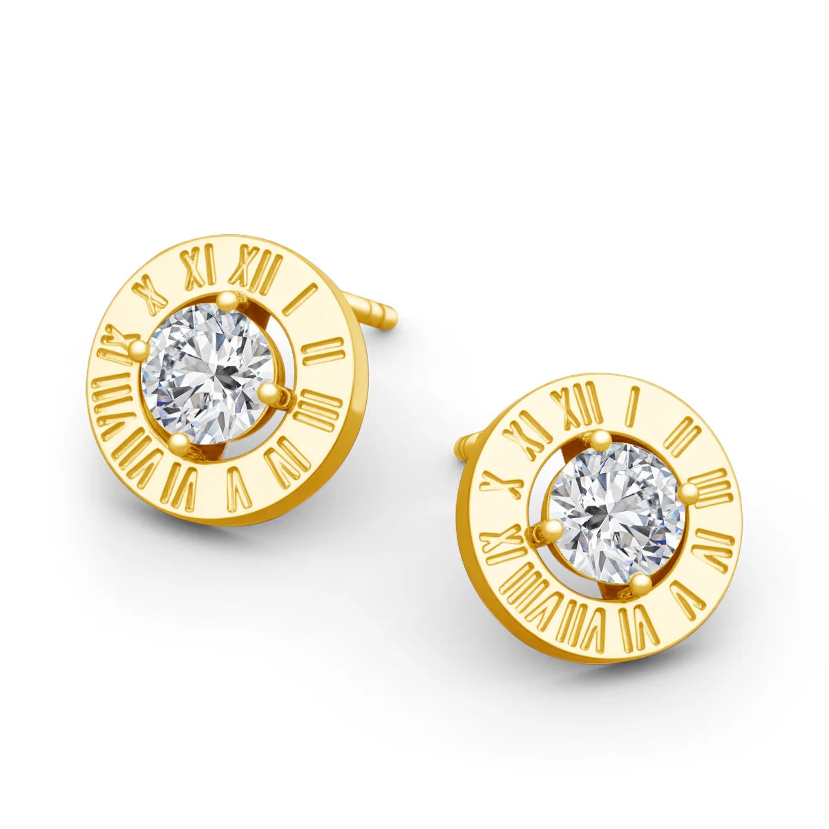 Gioiellieri Quality Jewelry Women's Valentine's Day Gift Hollow 14K Gold 5mm 0.5ct Round Moissanite Classic Roman Numeral Stud Earrings