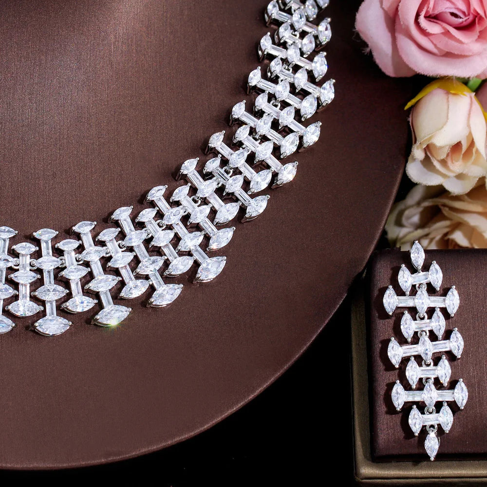 Sparkly White Women Cubic Zircon Brides Engagement Chunky Jewelry Set for Lady Wedding Dress Very Luxury Accessories