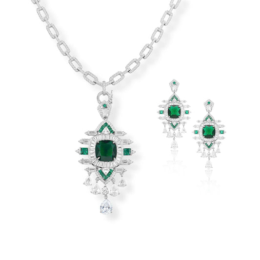 Brand Women's Accessories Designer Jewelry Green Gem Tassel Set Plated Gold Detachable Vintage Pendant Earrings