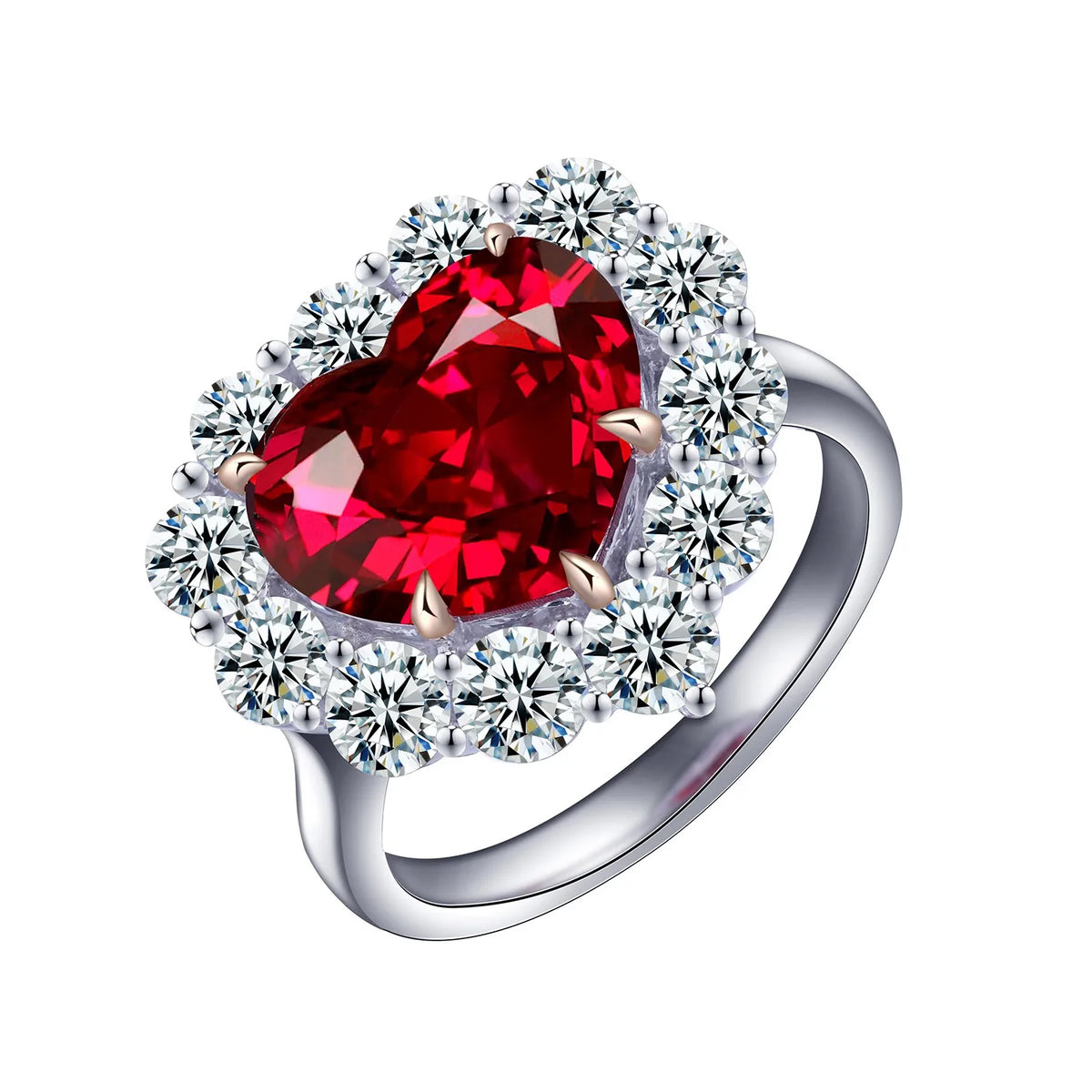 Gemfiori S925 Silver Cultivated Ruby Ring Main Stone: 7.49CT Side Stones:4.54CT Weight: 6.47g