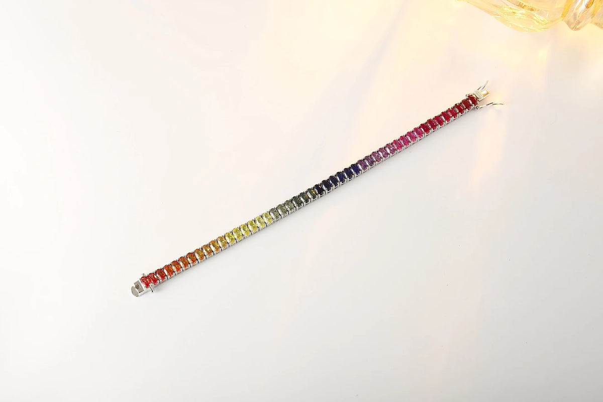 Gemfiori Custom Lab Grown Color Gemstone Bracelet Pick Any Gem Hue Colorful Symbolizes Colorful Life Fine Jewelry