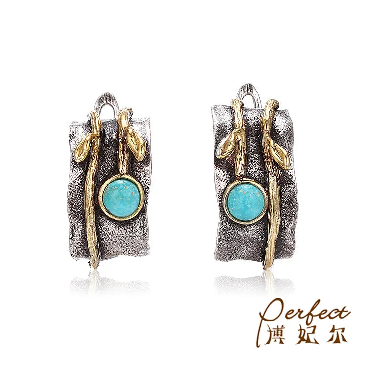 Handmade Turquoise 925 Sterling Silver Nepal Earrings Women