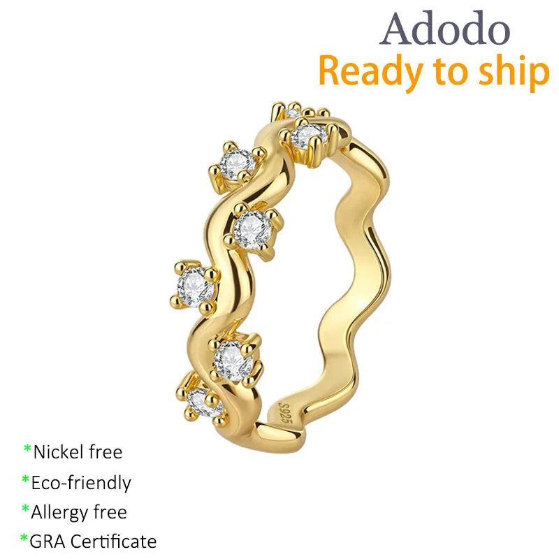 Fine Jewelry S925 Sterling SIlver Gold Plated 2.25MM VVS D Color Moissanite Wave Casual Rings for Ladies with GRA Certificate