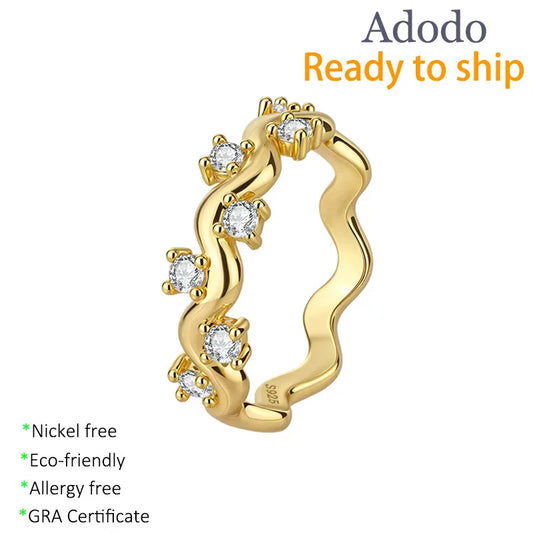 Fine Jewelry S925 Sterling SIlver Gold Plated 2.25MM VVS D Color Moissanite Wave Casual Rings for Ladies with GRA Certificate