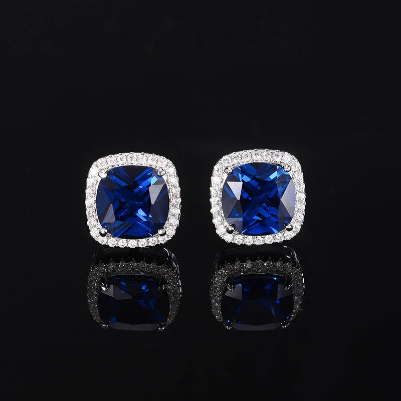Gemfiori New Jewelry Brass Gold-plated Retro Simulation Blue Pointed Crystal Fat square Minimalist Style Set