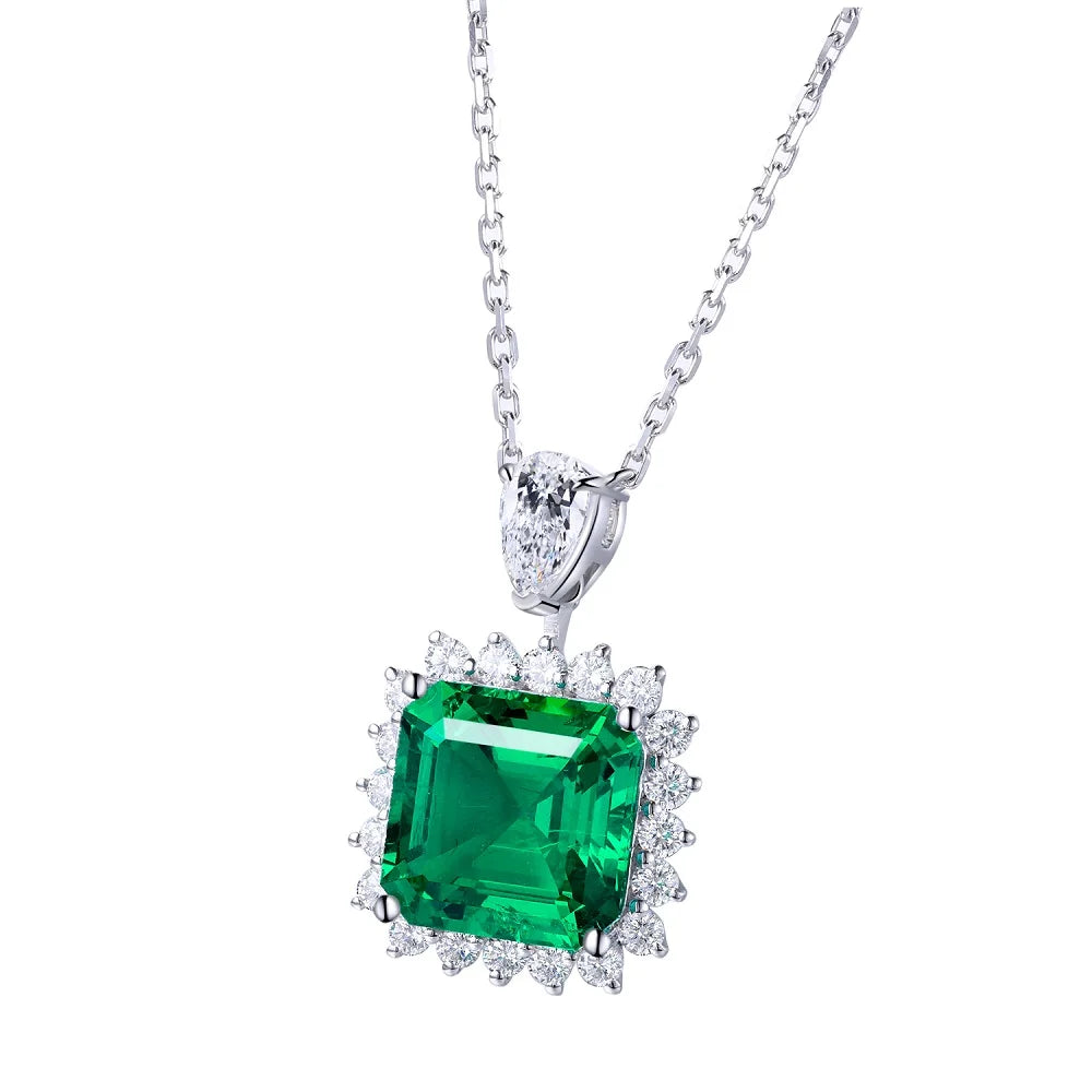 Gemfiori Asscher 9*9mm 3ct Hydro Emerald 18k gold pendant Necklace from Shenzhen custom jewelry manufacturer Wuzhou Gemfiori