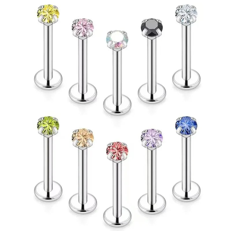 S&S ASTM F136 Titanium Opal Labret Stud | Silver | 1.2×8mm