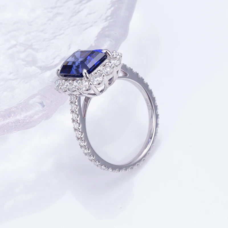 Messi Jewelry MSR-1394 925 Silver 9k Gold Emerald Cut Lab Grown Sapphire Ring for Wedding