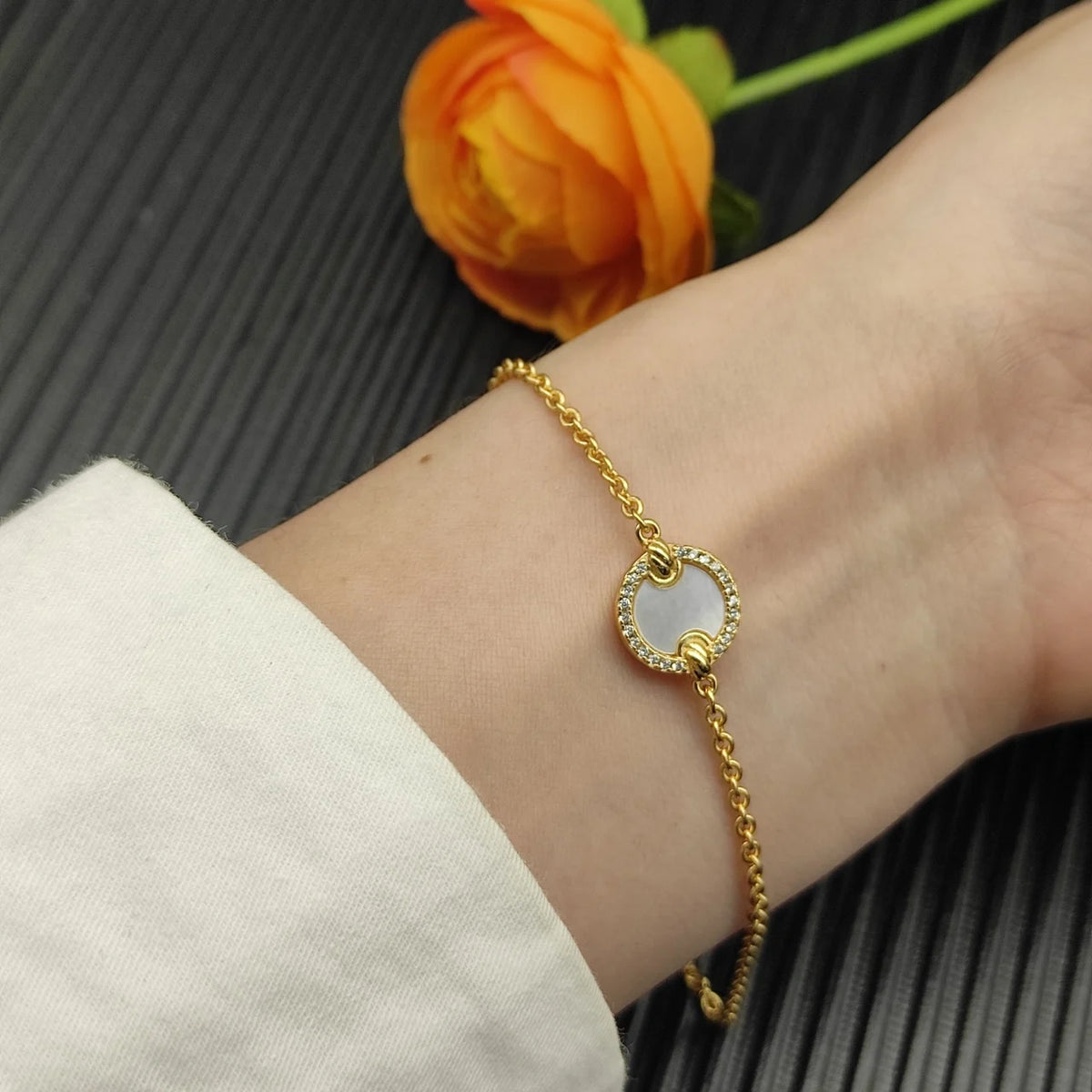 FASHIONISTA DY High-Quality Silver-Plated Round Beaded Bracelet with Diamonds, Gold-Plated Colored Gemstone Bracelet, Jewelry