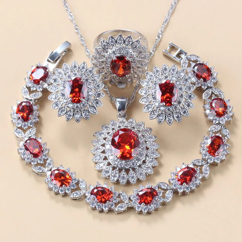 REDheart 2025 Fashion Earrings Rings Bracelets Necklace Fashion Elegant Zircon Jewelry Sets for Women Mothers Day or Wedding