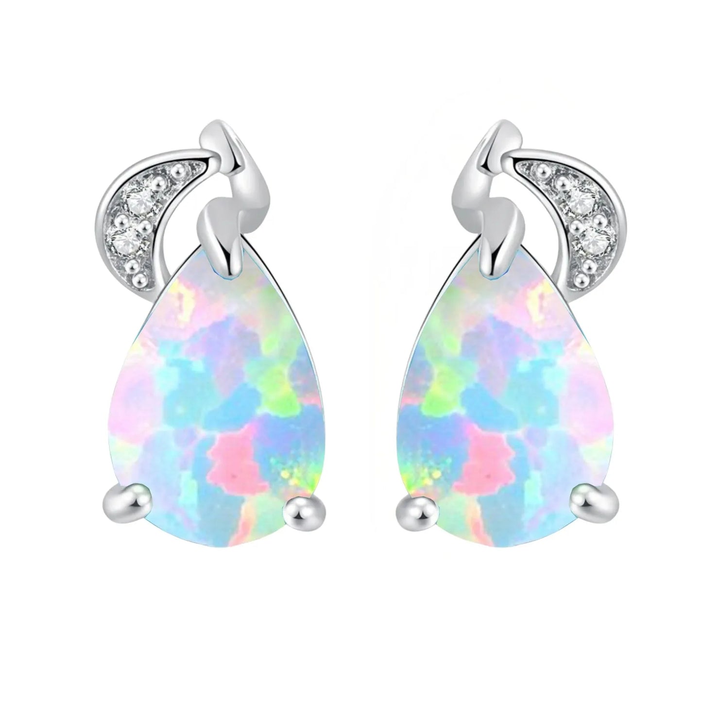 Elegant Teardrop Opal Drop Earrings - Blue Fire Opal Solitaire & CZ Accent Design | Formal Daily Jewelry Bulk Gifts