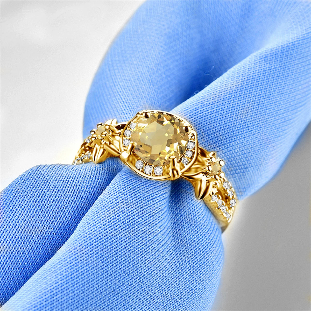ArtistA French Noble Classic Jewelry Set Luxury Party Round Citrine 925 Ring Sterling Silver Women Jewellery Sets