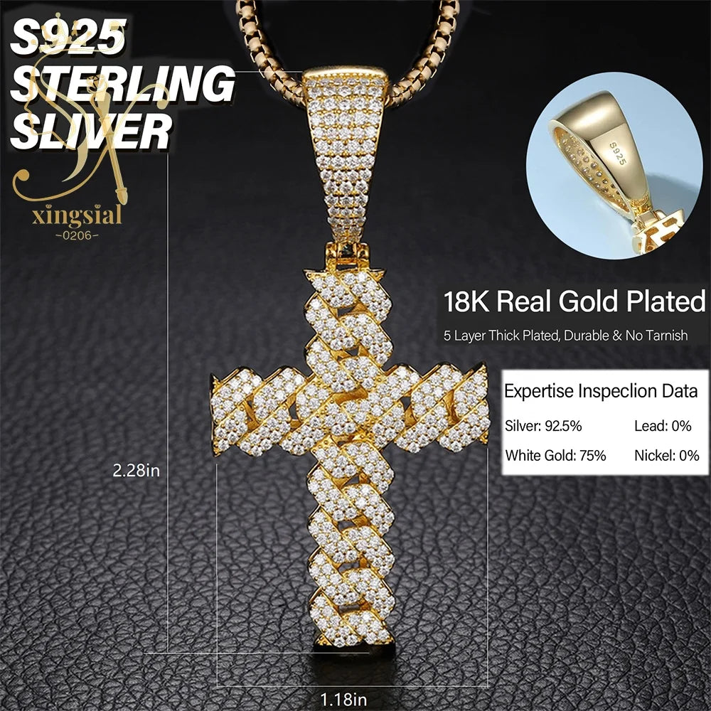 ArtistA Xingsial Custom Men's Jewelry Set 925 Sterling Silver Gold Plated Iced Moissanite Cross Pendant Cuban Link Wedding Ring