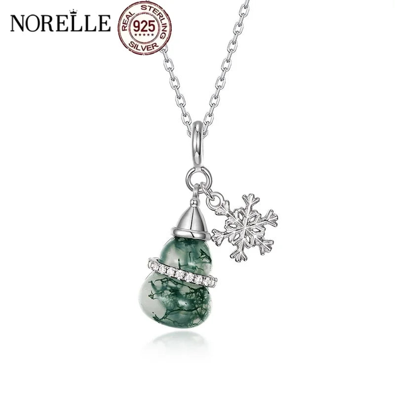 ArtistA Stylish, Individual and Versatile Style Water Grass Agate Gourd Pendant Sterling Silver S925 Necklace for Women