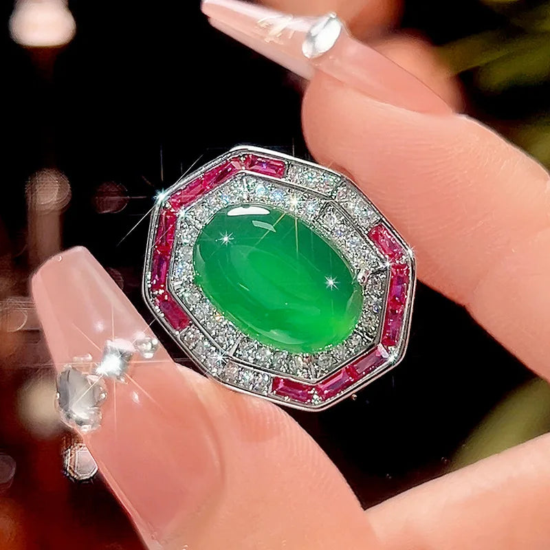 Gemfiori New Hot Selling High-quality Jewelry Simulation Green Chalcedony Zircon Retro Light Luxury Set