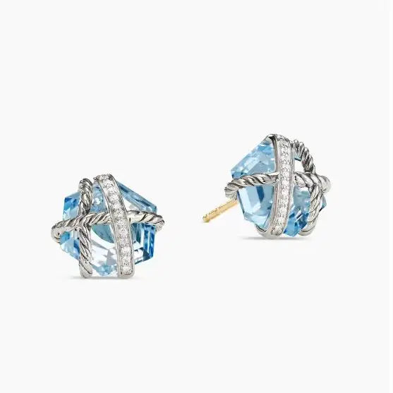 FASHIONISTA DY High-Quality Silver-Plated Hexagonal Diamond Stud Earrings. Gold-Plated Colored Gemstone Stud Earrings. Jewelry.