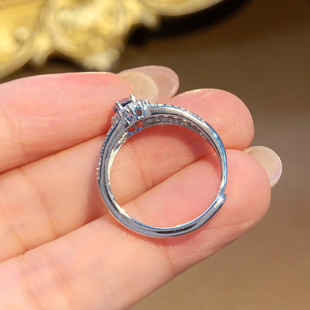Gioiellieri High End 925 Silver Gemstone Engagement Ring Natural Sapphire Fashion Jewelry for Unisex Wedding Gift