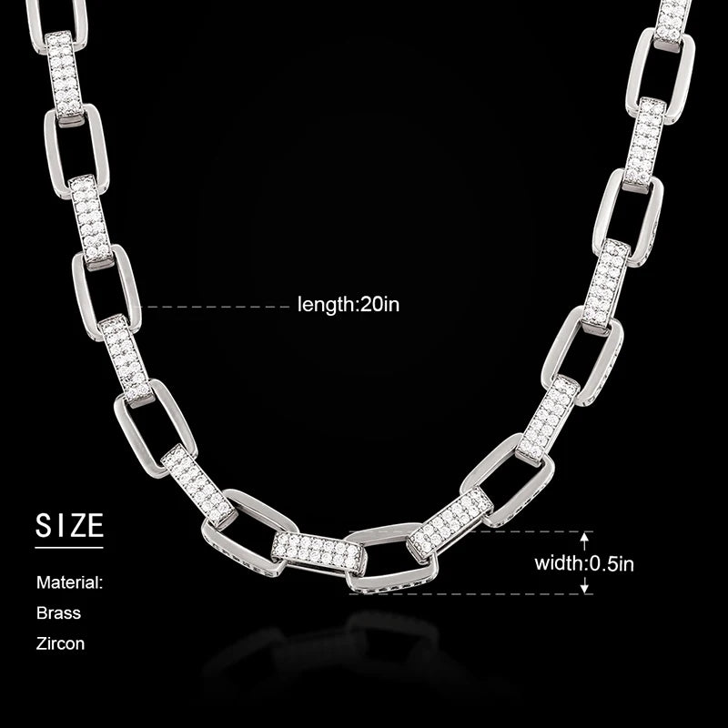 Fashion Design Copper Men 11mm High Quality Gold Plated Zirconia Cuboid Cuban Link Chain Wholesale Jewelry