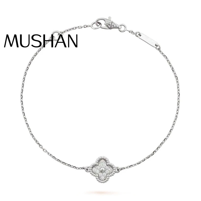 MuShan Jewelry Factory Pure Silver High Version of the Van Gogh Four-leaf Clover Bracelet  Single Flower Full Diamond S925
