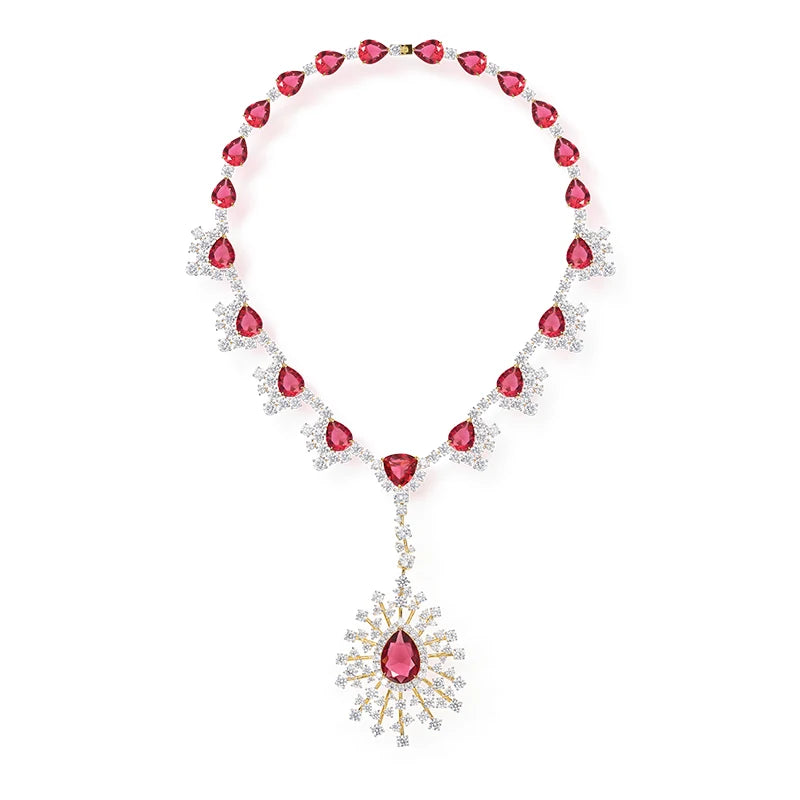 High-End Women's Gold Plated Water Droplet Necklace Earrings Set Exquisite Luxury Dress Accessories Inlaid Zirconium Gift
