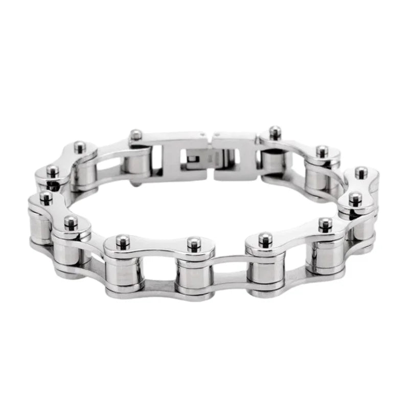 REBEL Stainless Steel Punk Style Geometric Chain Link Bracelet Rock Roll Motorcycle Bicycle Styles Matte Finis