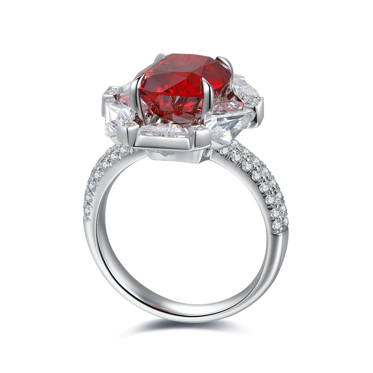 Gemfiori Jewelry Trendy High Quality S925 Silver Cultivated Ruby Ring Unisex Engagement Ring for Wedding Party or Gift