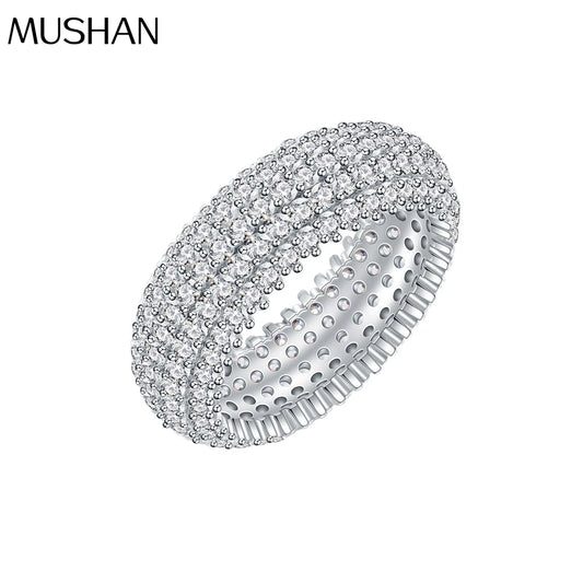 MuShan Jewelry Factory Five Rows Full Diamond Micro Inlaid Curved Zircon Ring with Ins Style Luxury 925 Silver Ring