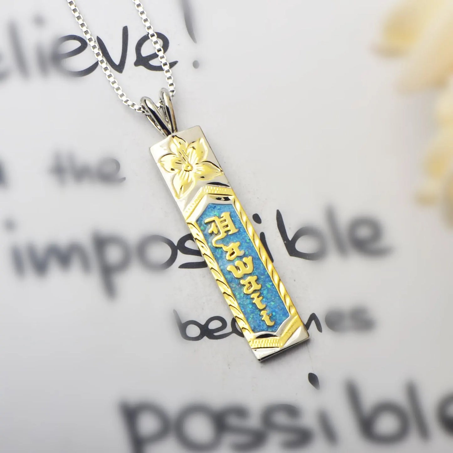 Vertical Bar Pendant - Blue Opal Inlaid Two-Tone Plated Totem Jewelry for Women Wholesale