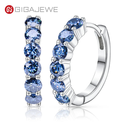 GIGAJEWE 3.0mm Total 1.2ct White/ Blue/ Green Color Moissanite Silver 925 Plated White 18k Gold Hoop Earrings