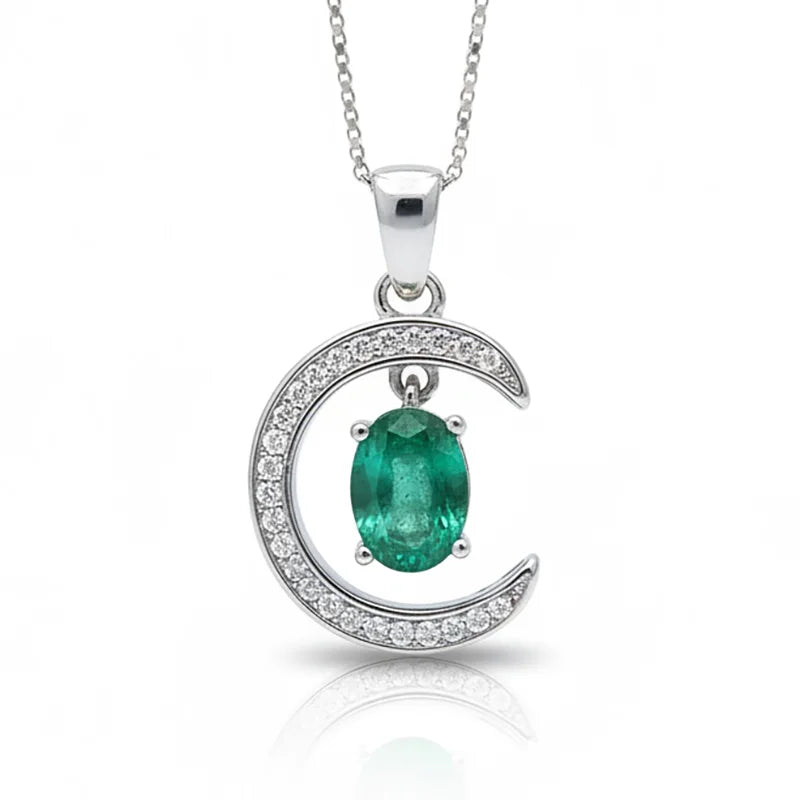 Gioiellieri Real Emerald Pendant Necklace with Natural Green Gemstone 925 Sterling Silver for Women May Birthstone Fine Jewelry Fashion Gift