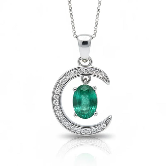 Gioiellieri Real Emerald Pendant Necklace with Natural Green Gemstone 925 Sterling Silver for Women May Birthstone Fine Jewelry Fashion Gift