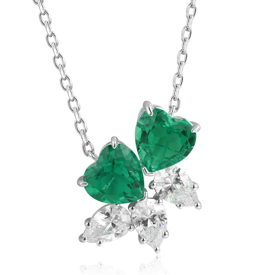 Gemfiori Anster 925 Sterling Silver High-quality Cultivation Lab Grown Emerald Necklace - Suitable for Parties or As a Gift
