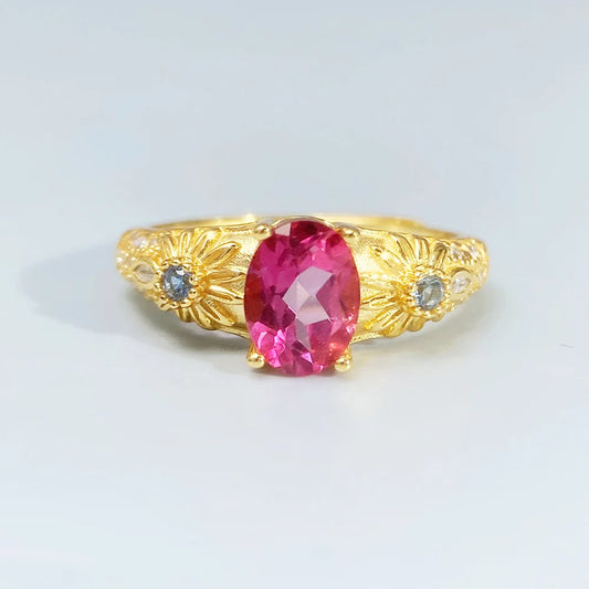 Gioiellieri Pink Topaz Silver Ring with Pear Cut Natural Stone for Wedding Engagement in 925 Sterling Silver Band for Her Fine Jewelry S925