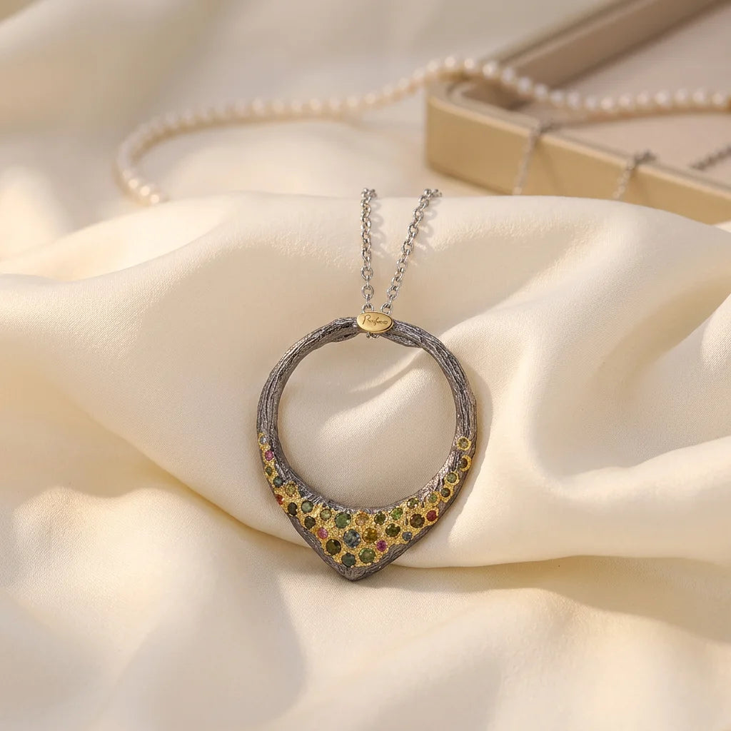 Custom-Made PERFECT Women's Classic Thai Jewelry 925 Sterling Silver Tourmaline Pendant with Black Rhodium Plating