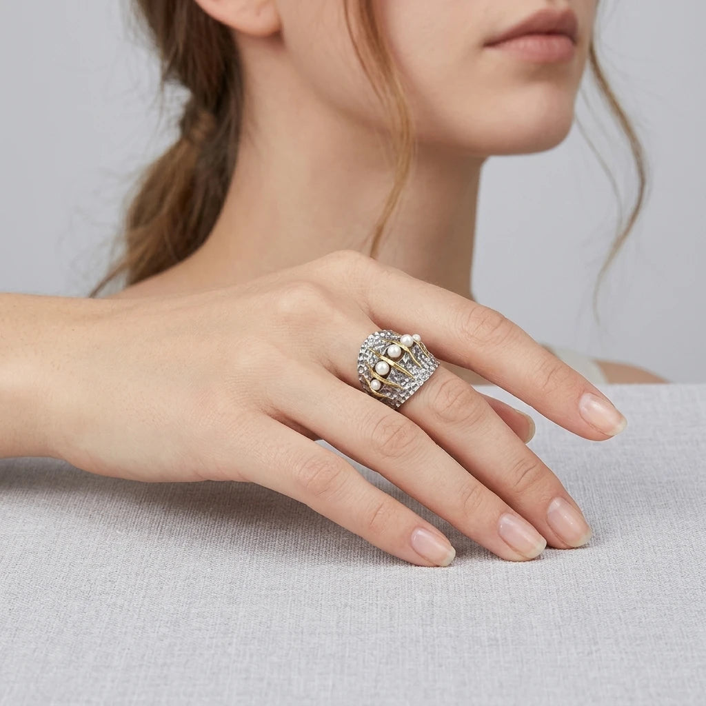 Freshwater Pearl Ring Gift Natural Temperament Goddess Birthday With Gold Plated Design 925 Sterling Silver Jewelry