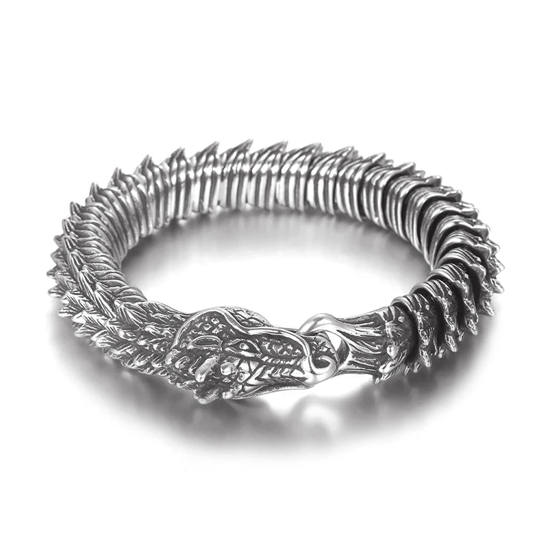 REBEL 220mm Men Punk Stainless Steel Links Bracelet With Vivid Dragon Head Clasp