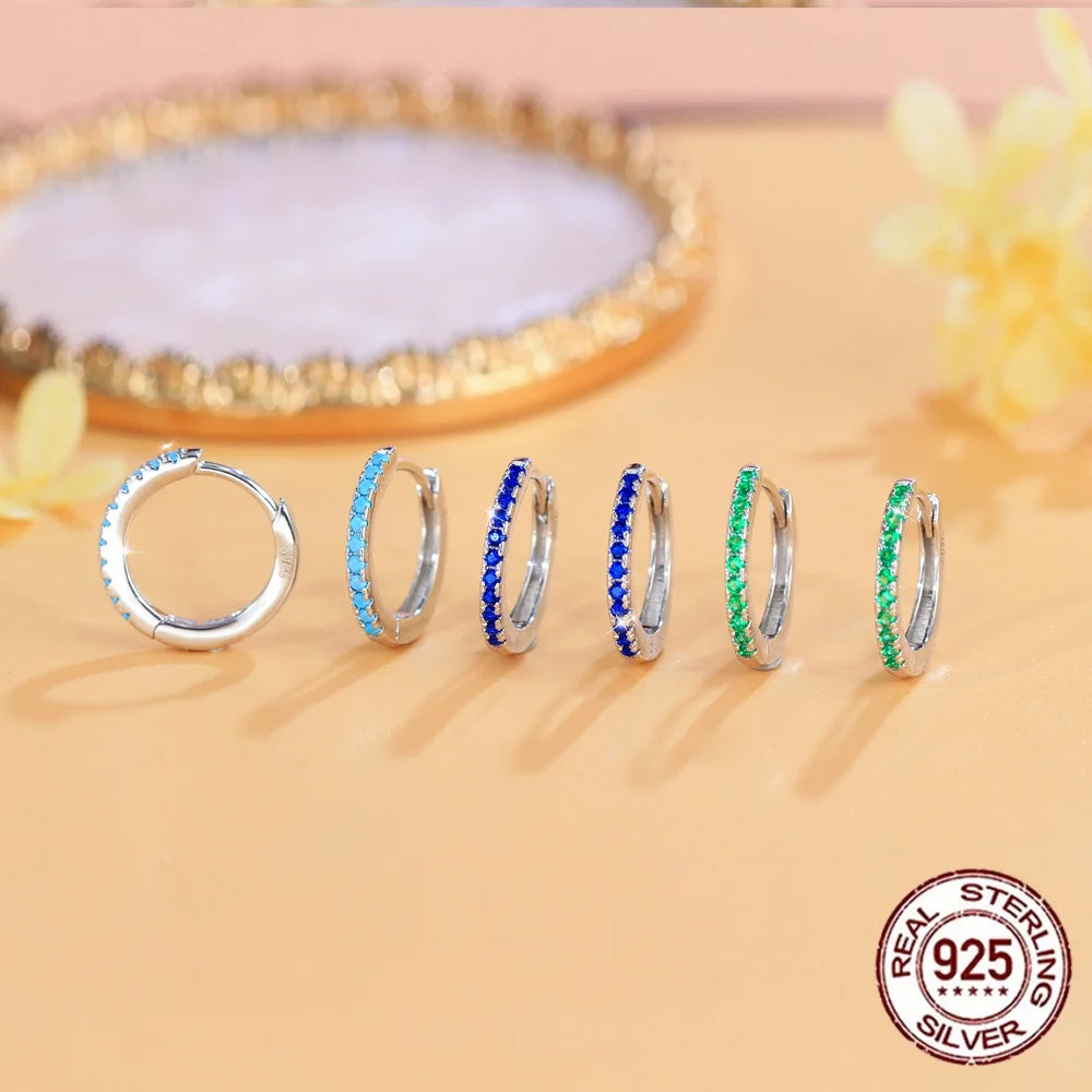S&S 925 Sterling Silver 14mm CZ Huggie Hoop Earrings – Green, Blue & Turquoise – Collection